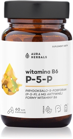 Aura Herbals Witamina B6 P-5-P kapsułki wspomaganie prawidłowego funkcjonowania układu nerwowego, mięśni i zębów, redukcja poziomu zmęczenia