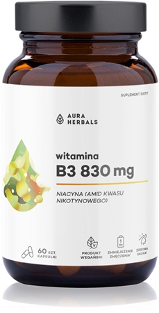 Aura Herbals Witamina B3 830 mg Niacyna kapsułki na prawidłową czynność układu nerwowego