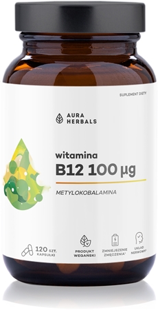 Aura Herbals Witamina B12 100 µg Metylokobalamina kapsułki dla zwiększenia odporności, redukcji poziomu zmęczenia i wyczerpania
