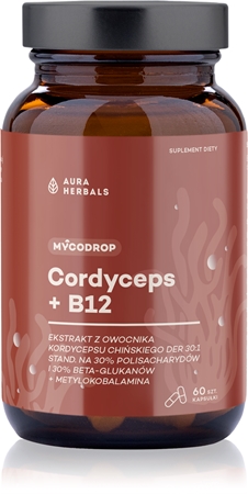 Aura Herbals Mycodrops Cordyceps + B12 kapsułki dla poprawy koncentracji i pamięci