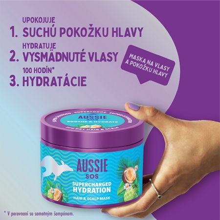 Aussie SOS Supercharged Hydration upokojujúca hydratačná maska na vlasy a vlasovú pokožku