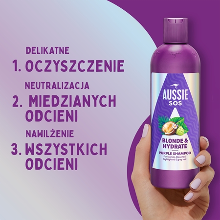 Aussie SOS Blonde & Hydrate fioletowy szampon tonujący do włosów blond