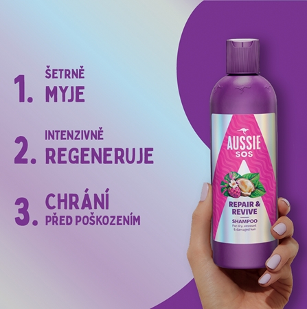Aussie SOS Repair & Revive vyživující šampon pro namáhané vlasy a vlasovou pokožku
