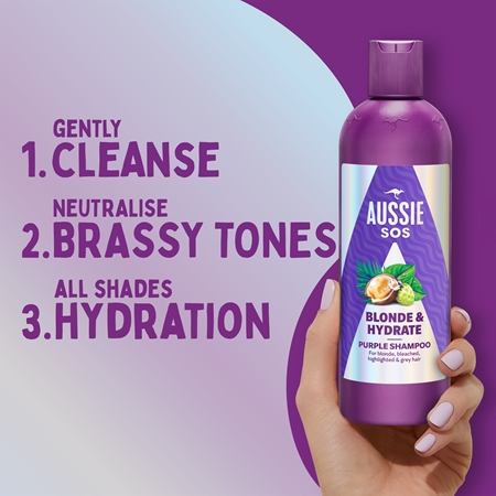 Aussie SOS Blonde & Hydrate ljubičasti šampon za toniranje za plavu kosu