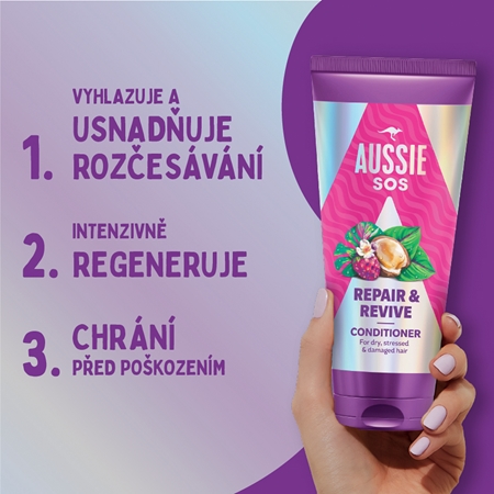 Aussie SOS Repair & Revive vyživující kondicionér pro namáhané vlasy a vlasovou pokožku