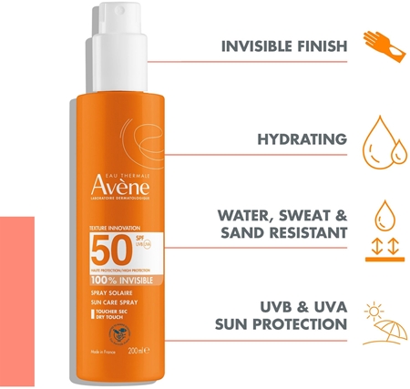 Avène Sun Care Spray 100% Invisible ochranný sprej na opaľovanie SPF 50