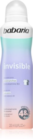 Babaria Deodorant Invisible antitranspirante en spray anti-manchas amarillas y blancas