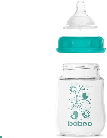 Baboo Anti-colic Glass Feeding Bottle Wide Neck стъклено бебешко шише