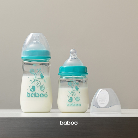 Baboo Anti-colic Glass Feeding Bottle Wide Neck стъклено бебешко шише