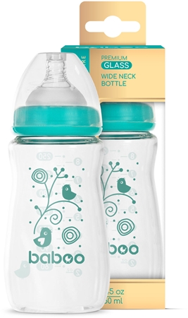 Baboo Anti-colic Glass Feeding Bottle Wide Neck skleněná kojenecká láhev