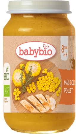 Babybio BIO sladká kukuřice s farmářským kuřecím masem dětský příkrm