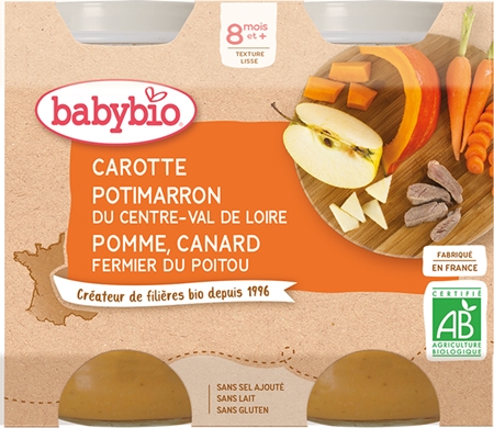 Babybio BIO mrkev, dýně a jablka s kachním masem dětský příkrm