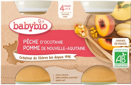 Babybio BIO jablko, broskev ovocný příkrm