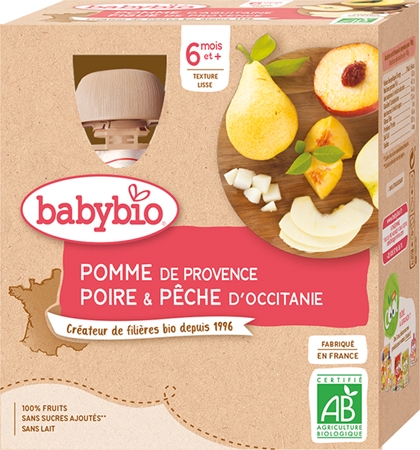 Babybio BIO jablko, hruška, broskev ovocný příkrm
