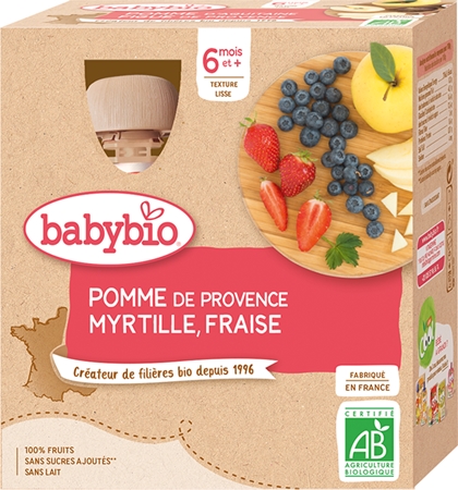 Babybio BIO jablko, borůvky a jahody ovocný příkrm