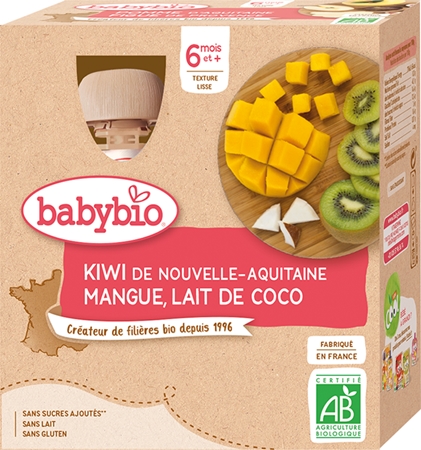 Babybio BIO kiwi, mango, kokos ovocný příkrm