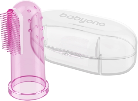BabyOno Take Care First Toothbrush детска четка за зъби за върху пръст с калъфка