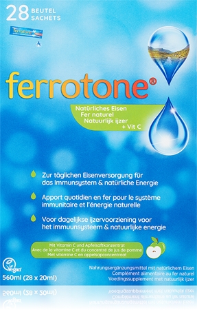 FERROTONE® Prírodný zdroj železa s vitamínom C perorálny roztok s obsahom železa