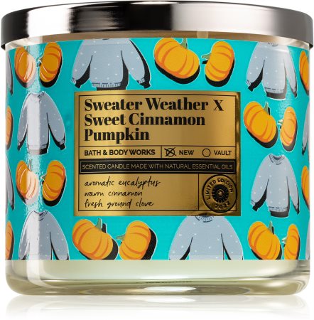 Bath & Body Works Sweater Weather X Sweet Cinnamon Pumpkin aromatizēta svece