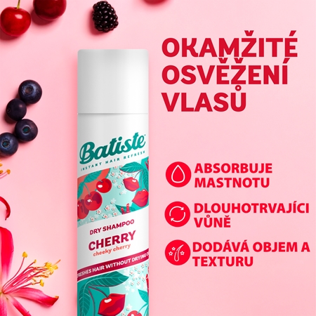 Batiste Fruity & Cheeky Cherry suchý šampon pro objem a lesk