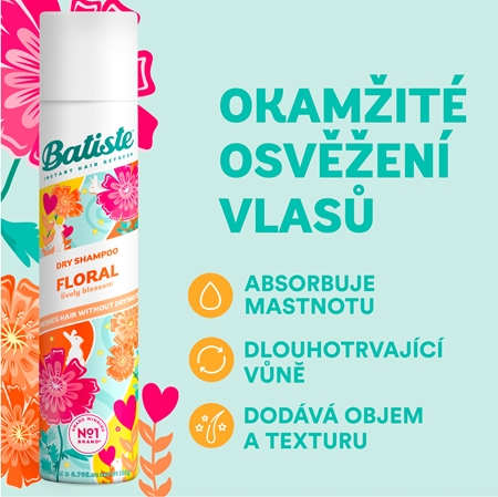 Batiste Floral Lively Blossoms ξηρό σαμπουάν για όλους τους τύπους μαλλιών