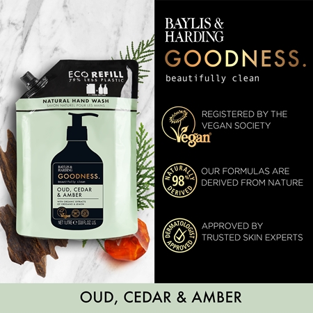 Baylis & Harding Goodness Oud, Cedar & Amber naravno tekoče milo za roke