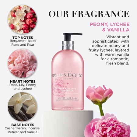 Baylis & Harding Peony, Lychee & Vanilla tekuté mydlo na ruky s hydratačným účinkom