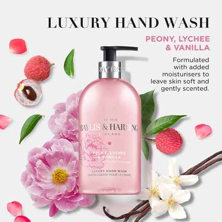 Baylis & Harding Peony, Lychee & Vanilla tekuté mydlo na ruky s hydratačným účinkom