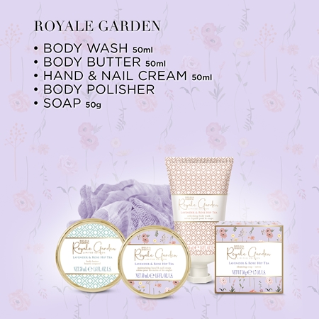 Baylis & Harding Royale Garden Lavender & Rose Hip Tea dovanų rinkinys skardinė dėžutė