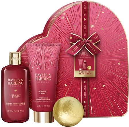 Baylis & Harding Midnight Cherry gift set in a heart shape