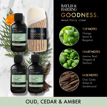Baylis & Harding Goodness Oud, Cedar & Amber dovanų rinkinys voniai