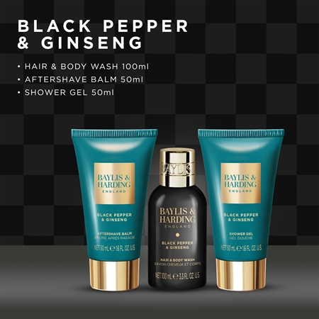 Baylis & Harding Black Pepper & Ginseng Presentförpackning för ansikte, kropp och hår för män