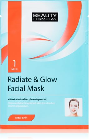 Beauty Formulas Clear Skin Radiate & Glow Balinoša sejas maska ādas reģenerācijai