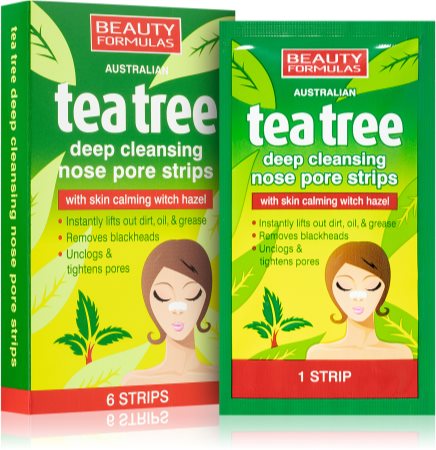 Beauty Formulas Tea Tree adesivo de limpeza dos poros de obstrução do nariz