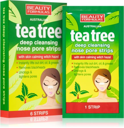 Beauty Formulas Tea Tree Attīrošas strēmeles piņņu noņemšanai no deguna porām