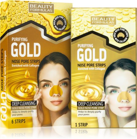 Beauty Formulas Gold Attīrošas strēmeles piņņu noņemšanai no deguna porām ar kolagēnu