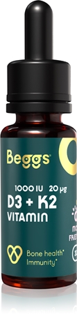 Beggs Vitamin D3 + K2 kvapky pre normálnu funkciu imunitného systému, stav kostí, zubov a činnosť svalov
