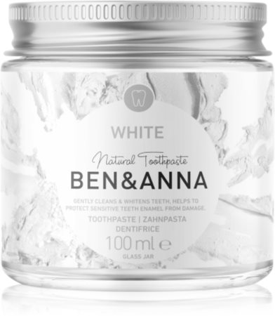 BEN&ANNA Natural Toothpaste White hammastahna lasipurkissa Valkaisevan Vaikutuksen Kanssa