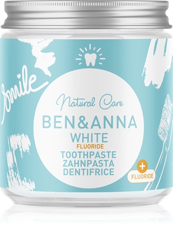 BEN&ANNA Natural Toothpaste White Fluoride pastă de dinți în borcan de sticlă cu flor