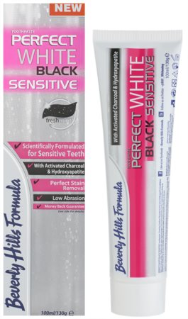 Beverly Hills Formula Perfect White Black Sensitive избелваща паста за зъби с активен въглен за чувствителни зъби