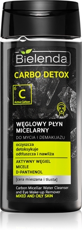 Bielenda Carbo Detox Active Carbon micelarna woda oczyszcząca z węglem aktywnym do twarzy i oczu do skóry tłustej i mieszanej