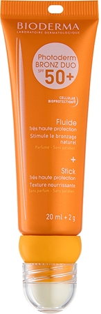 Bioderma Photoderm Bronz DUO ochranný fluid na obličej a balzám na rty SPF 50+