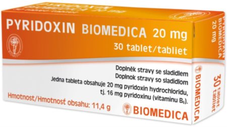 Biomedica Pyridoxin 20mg tablety pro podporu činnosti nervové soustavy
