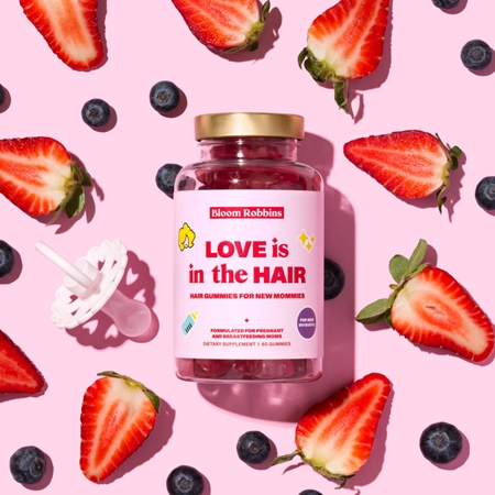 Bloom Robbins LOVE is in the HAIR Hair gummies for new mommies Kauwürfel für das Haar