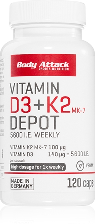 Body Attack Vitamin D3+K2 Depot Präparat zur Aufrechterhaltung einer gesunden Funktion des Organismus