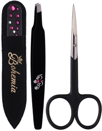 Bohemia Crystal Bohemia Swarovski Nail File,Tweezers and Nail Clippers coffret Black (para aspeto perfeito)