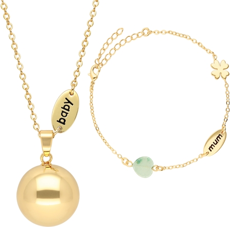 Bola Nature Stone Beads and Mum/Baby Charm těhotenská rolnička Gold