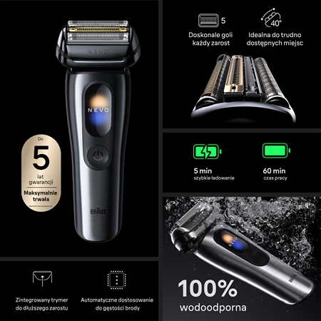 Braun NEVO 15010C elektryczna maszynka do golenia ze stacją czyszczącą i ładującą