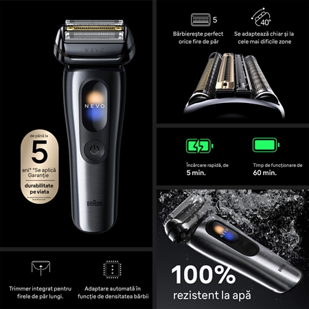 Braun NEVO 15010C Aparat de bărbierit electric cu stație pentru curățare și încărcare