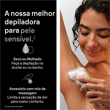 Braun Silk-épil 9 9-030 depiladora com cabeça totalmente flexível para depilação a seco e a molhado